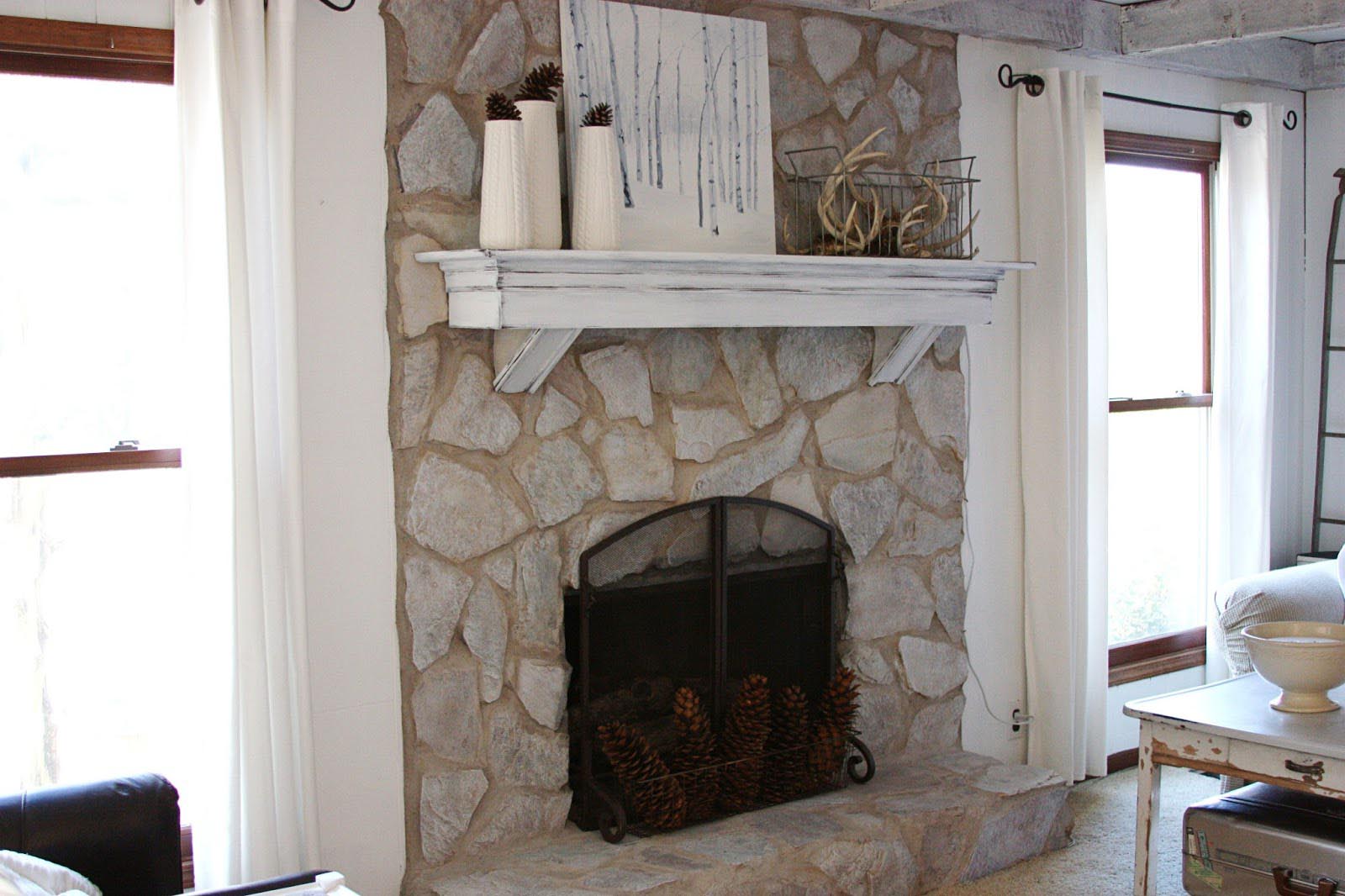 Paint Stone Fireplace White