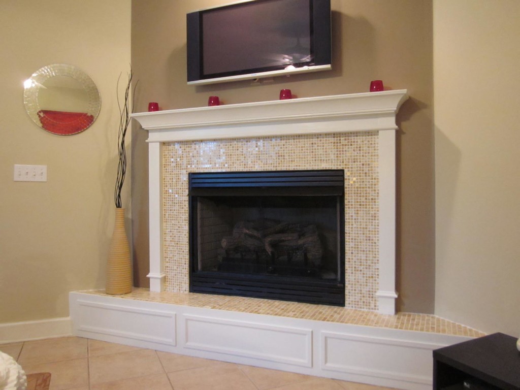 Stone Fireplace White Mantle